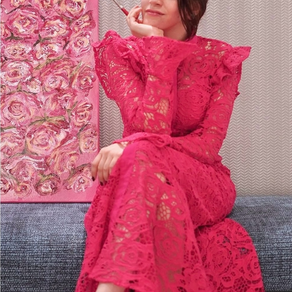 Elegant Pink Lace Maxi Dress